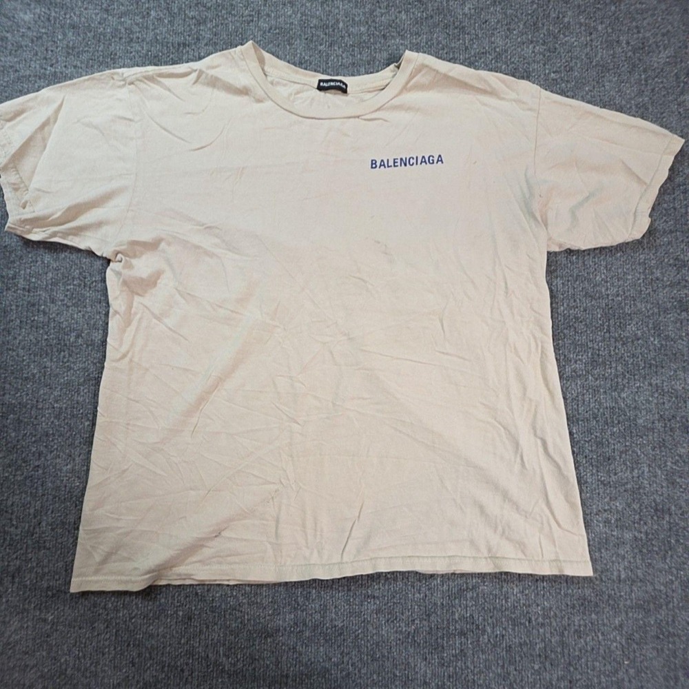 Balenciaga Shirt Mens Large Beige Logo Graphic Tee T-Shirt Top Luxury Designer